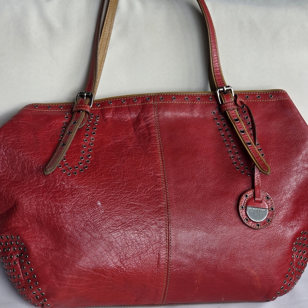 Elegant Red Italian Leather Bag By MAZZINI